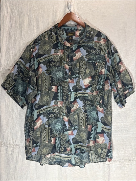 Uranus Menswear by KW Other - Vintage 90s Uranus 100% Silk Geometric Abstract Button Up Shirt XL EUC